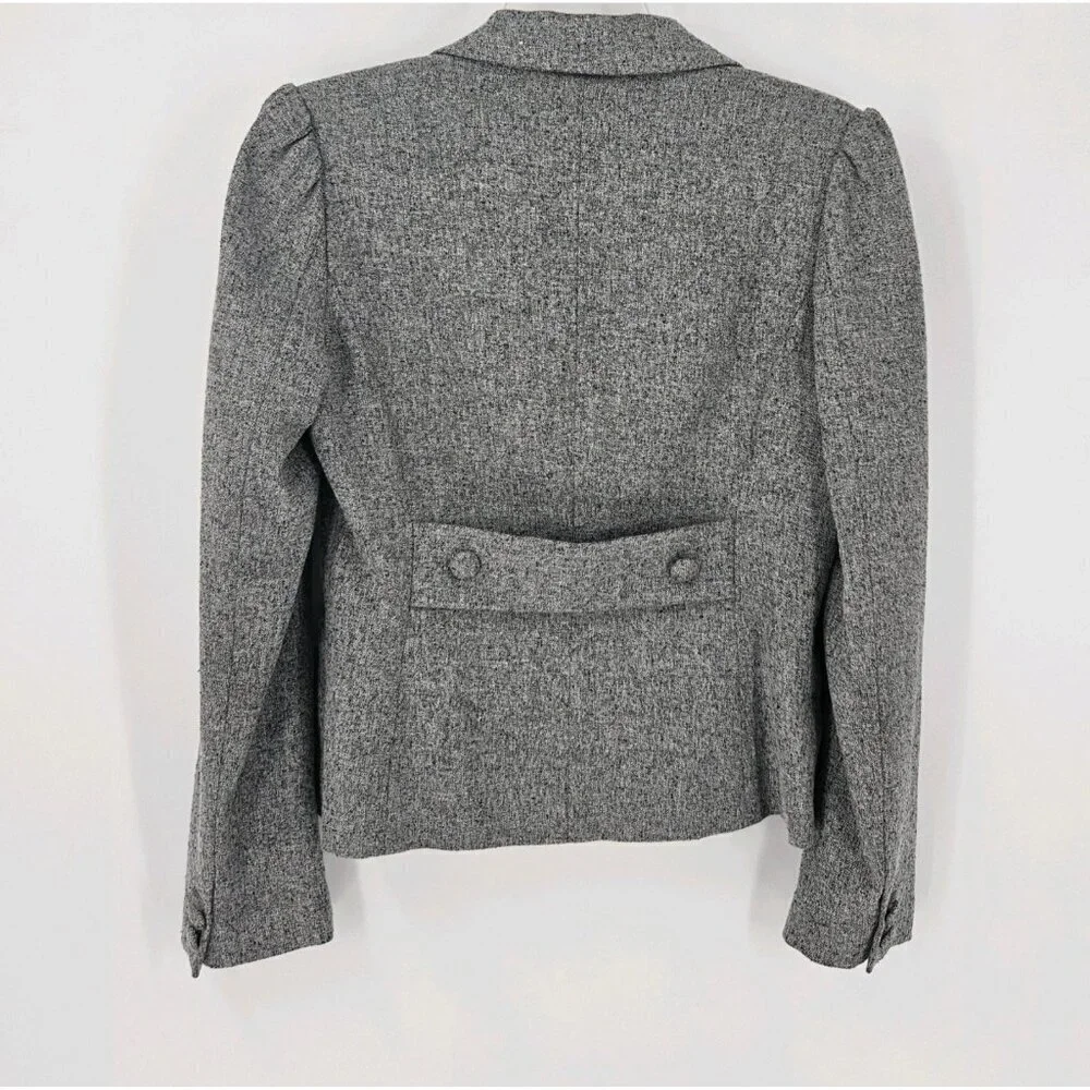 White House Black Market Women Sz 4 Gray Blazer 2 Button Closure Pleated Pockets
